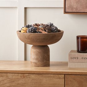 Vara Natural Handcarved Mango Wood Bowl with Raised Base