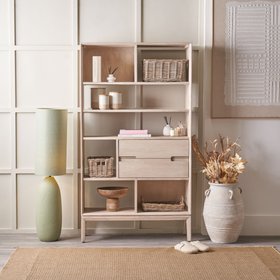 Giovanna White Sand Acacia Wood Shelf Unit