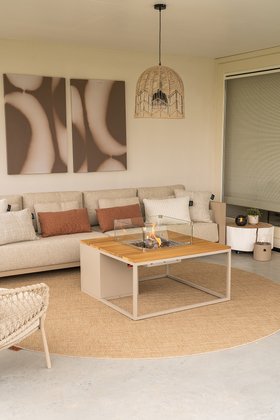 Cosiloft Sandy Beige and Teak Square Fire Pit Table