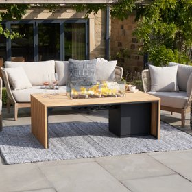 Cosibridge Teak and Black Rectangle Fire Pit Table