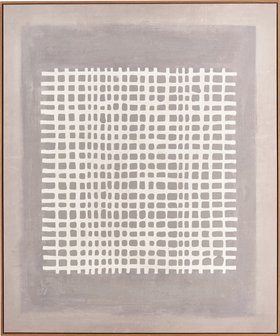 Jora Brown and Natural Grid Design Canvas with Oak Effect Frame