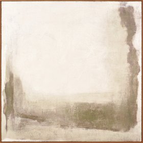 Vika Green and Natural Abstract Square Hessian Canvas with Oak Effect Frame