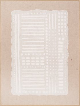 Inga White and Natural Abstract Design Linen Canvas with Elm Effect Frame