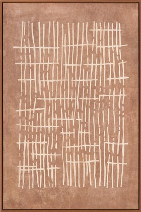 Linea Brown and Natural Abstract Linear Design Canvas with Oak Effect Frame