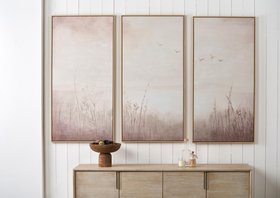 Elva Natural and White Landscape Canvases with Natural Frames S/3