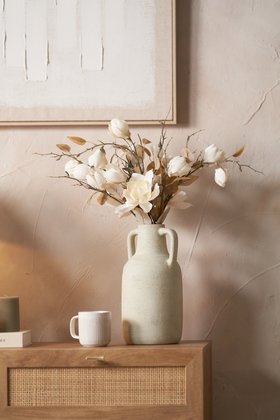 Amos White Textured Terracotta Decorative Vase with Handles Large