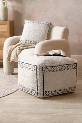 Indoor Outdoor White and Black Greek Key Design Pouffe