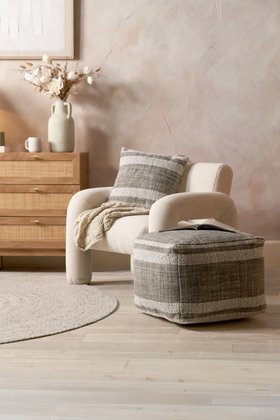 Indoor Outdoor Steel Grey and White Stripe Design Pouffe