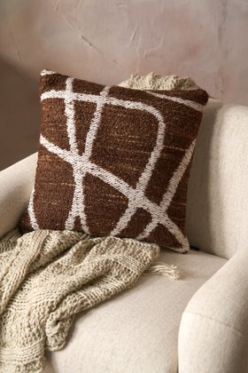 Indoor Outdoor Chocolate Brown and White Abstract Swirl Design Scatter Cushion