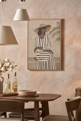Isadora Striped Dress Lady Design Canvas with Natural Frame