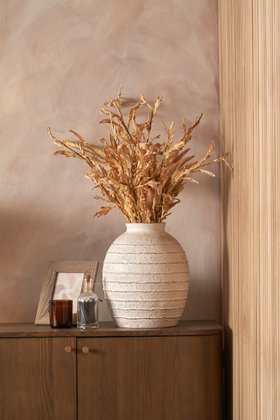 Meave White Wash Ribbed Fibrestone Vase