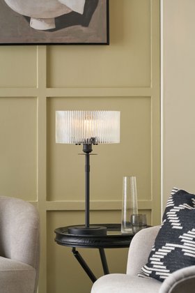 Athena Ribbed Glass Black Metal Round Table Lamp