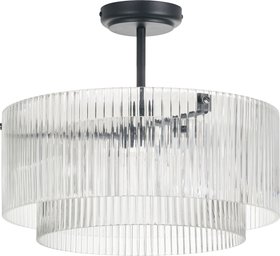 Athena Ribbed Glass Black Metal Round Pendant