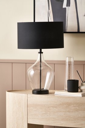 Sorrina Clear Glass and Black Bottle Table Lamp