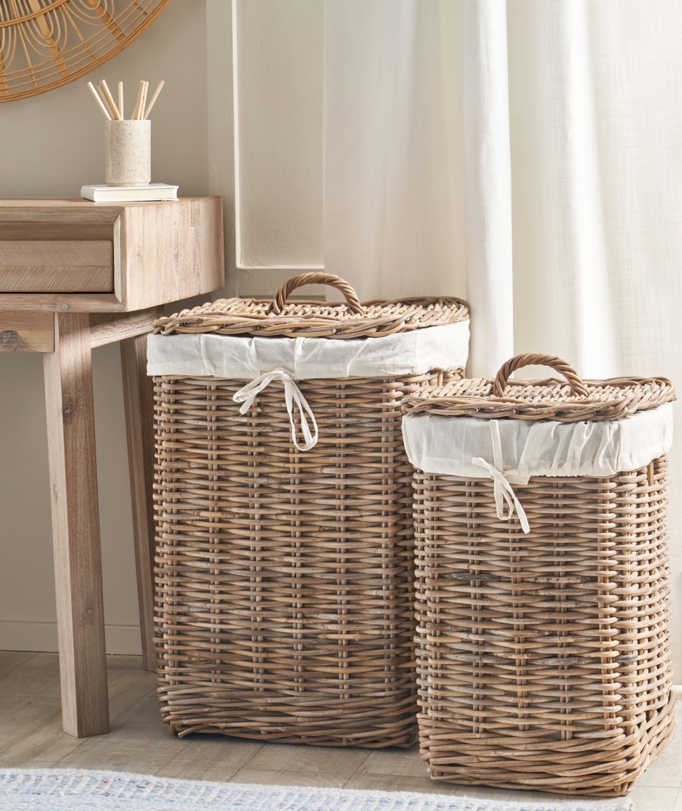 Medan Grey Kubu Lined Baskets S/2