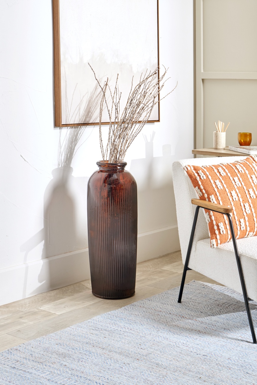 Oliva Pecan Brown Recycled Glass Ribbed Vase