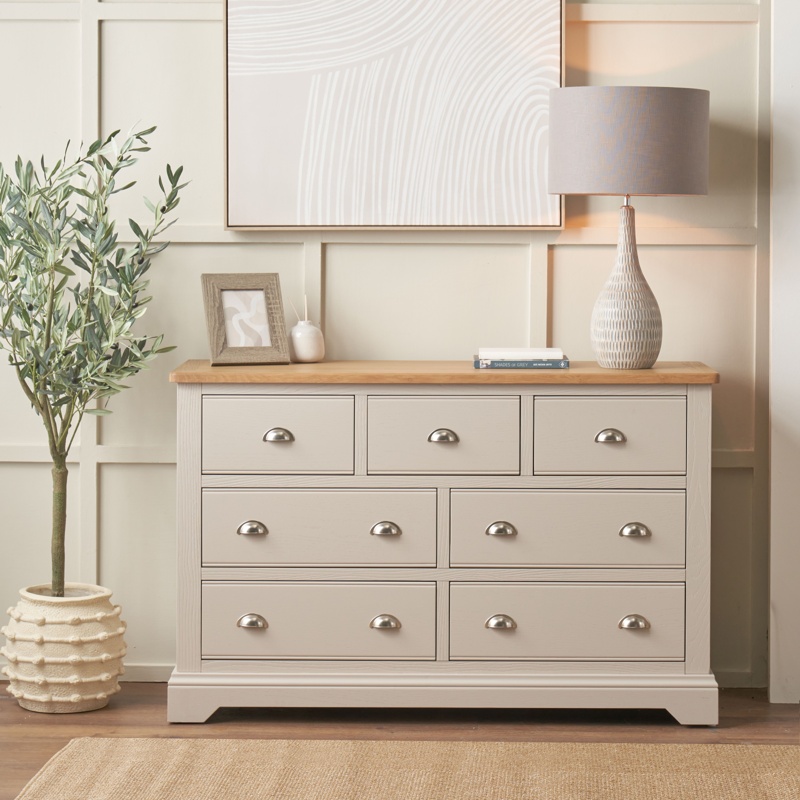 Stanton Oak and Parchment Wood 7 Drawer Unit