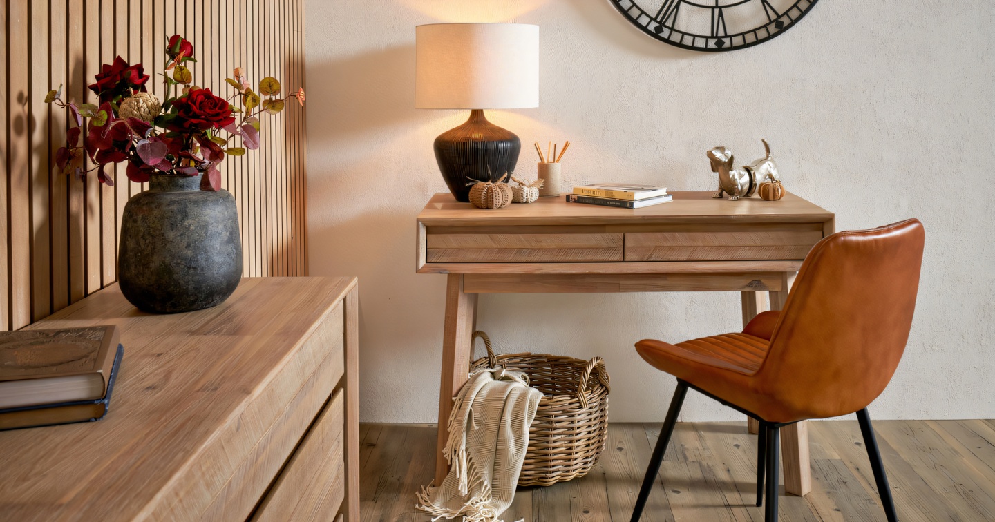 Herning Sand Wash Acacia Wood 2 Drawer Desk