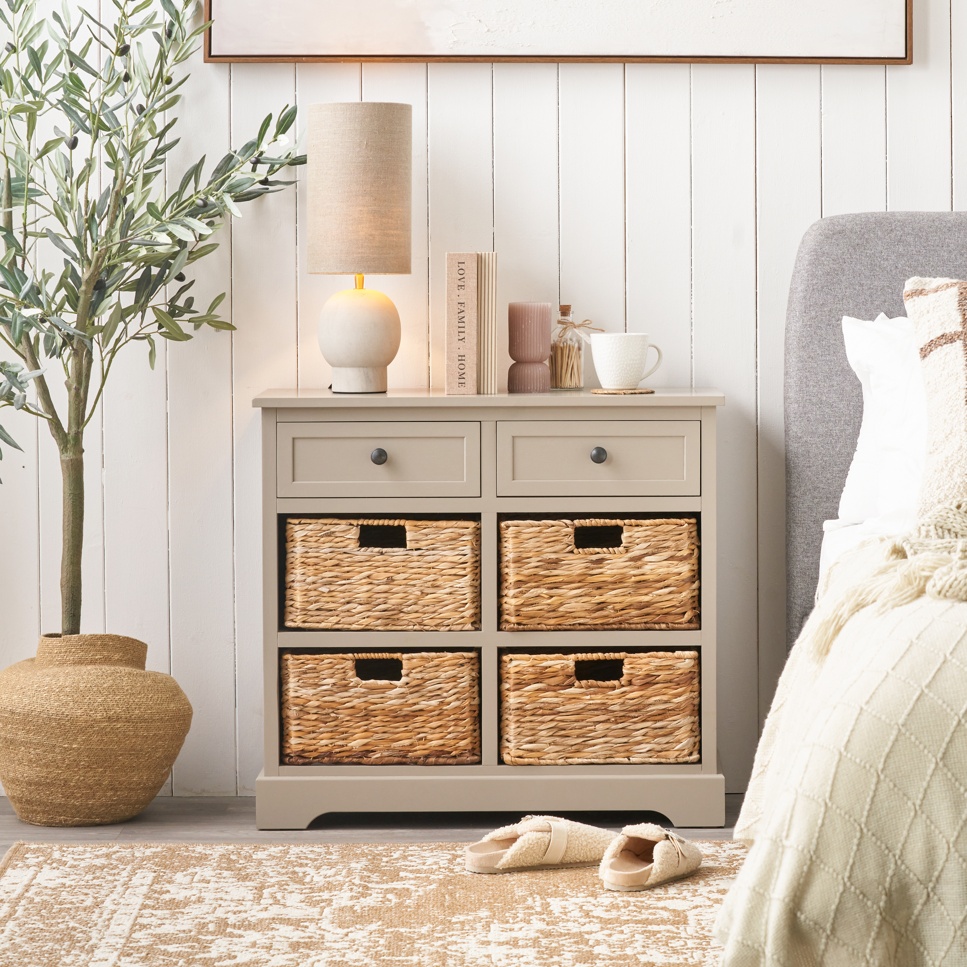 Hartland Putty Pine Wood and Banana Leaf Drawer Unit