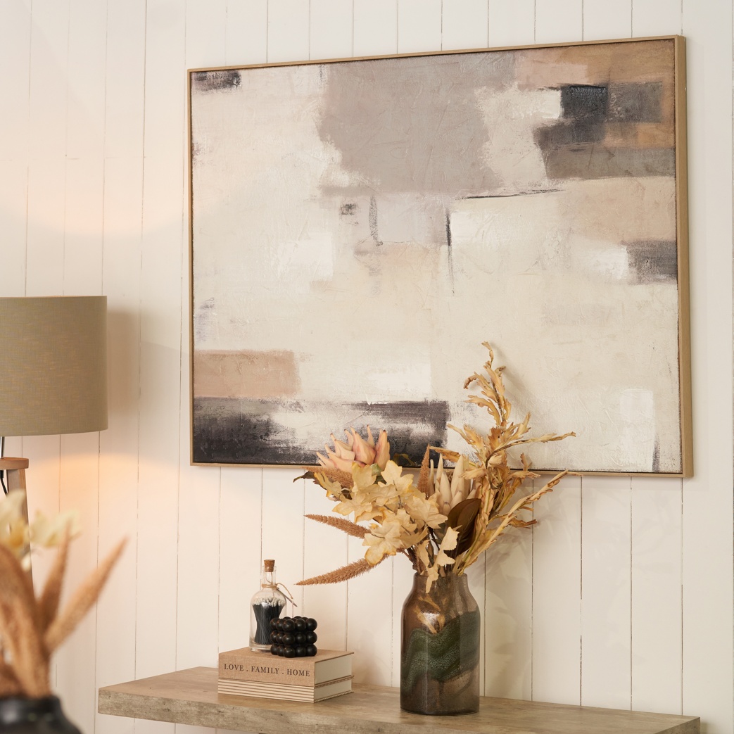 Daphne Neutral Abstract Canvas with Natural Frame