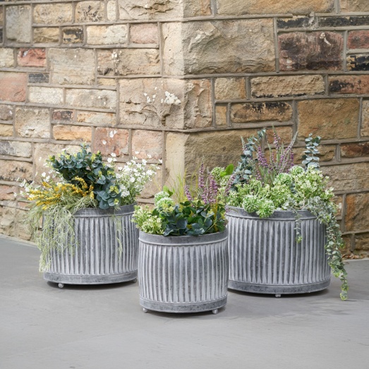 Griffin Galvanised Zinc Round Planters S/3