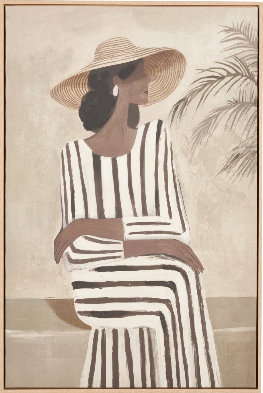 Isadora Striped Dress Lady Design Canvas with Natural Frame
