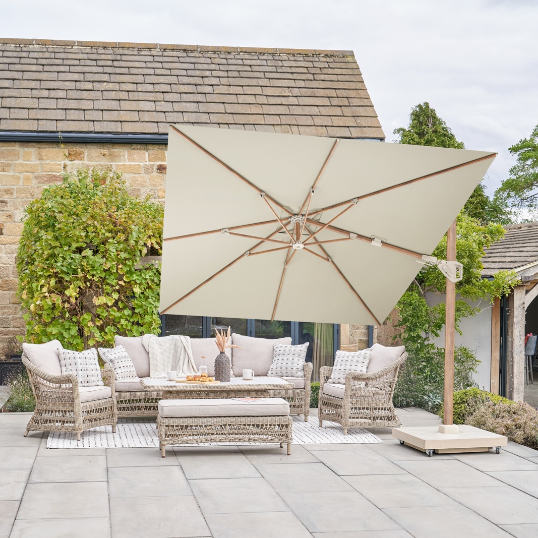 Platinum Challenger Premium Champagne and Teak 3.5m x 2.6m Rectangular Parasol