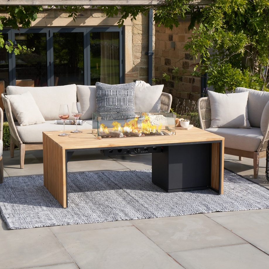 Cosibridge Teak and Black Rectangle Fire Pit Table