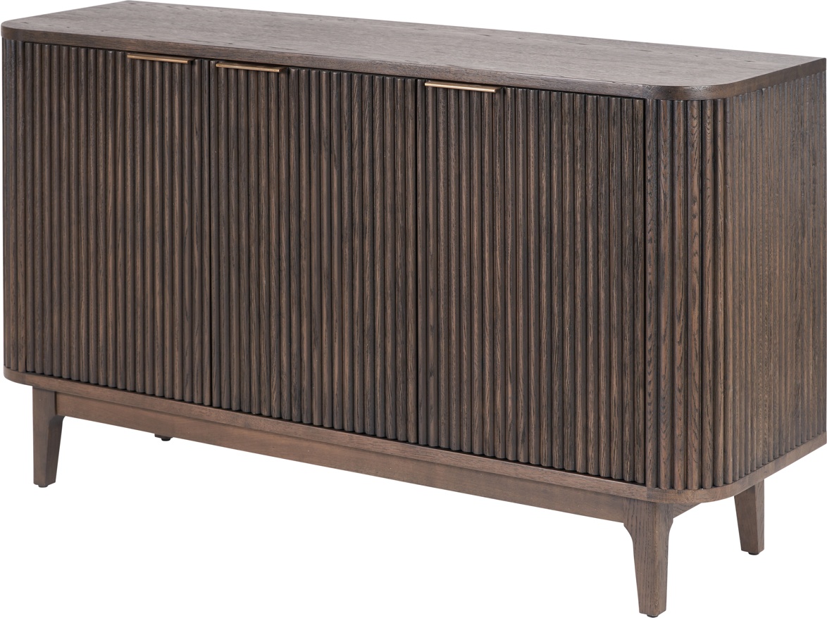 Reya Dark Brown Ribbed Oak Wood Sideboard