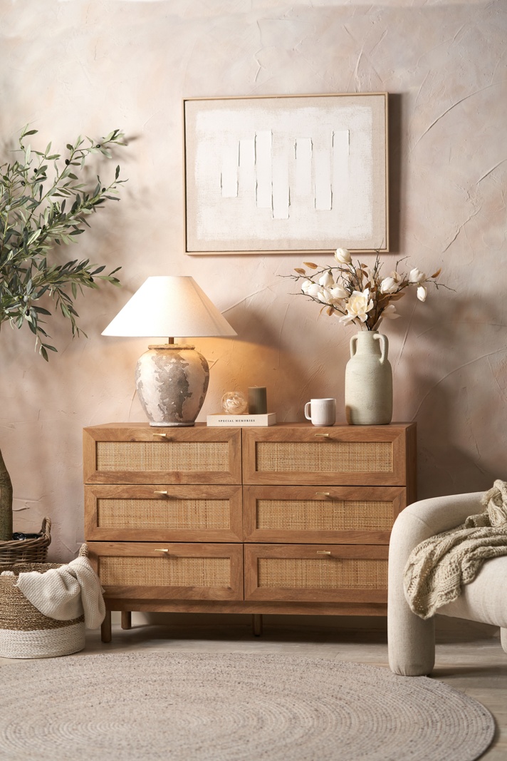 Hendrix Natural Rattan 6 Drawer Unit