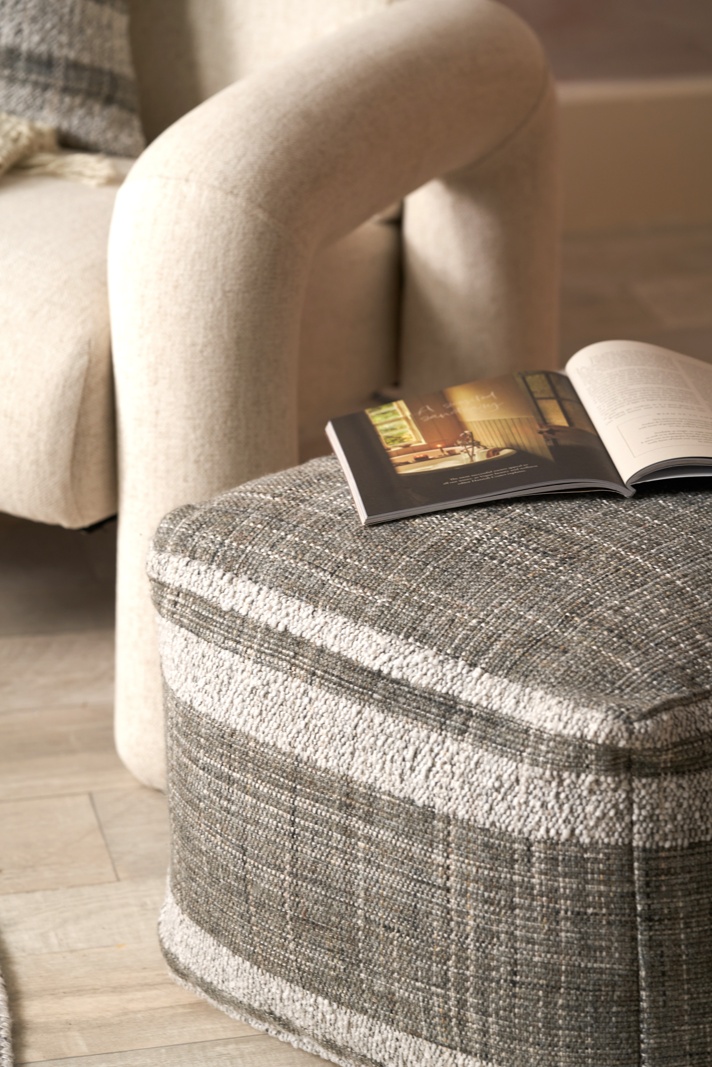 Indoor Outdoor Steel Grey and White Stripe Design Pouffe