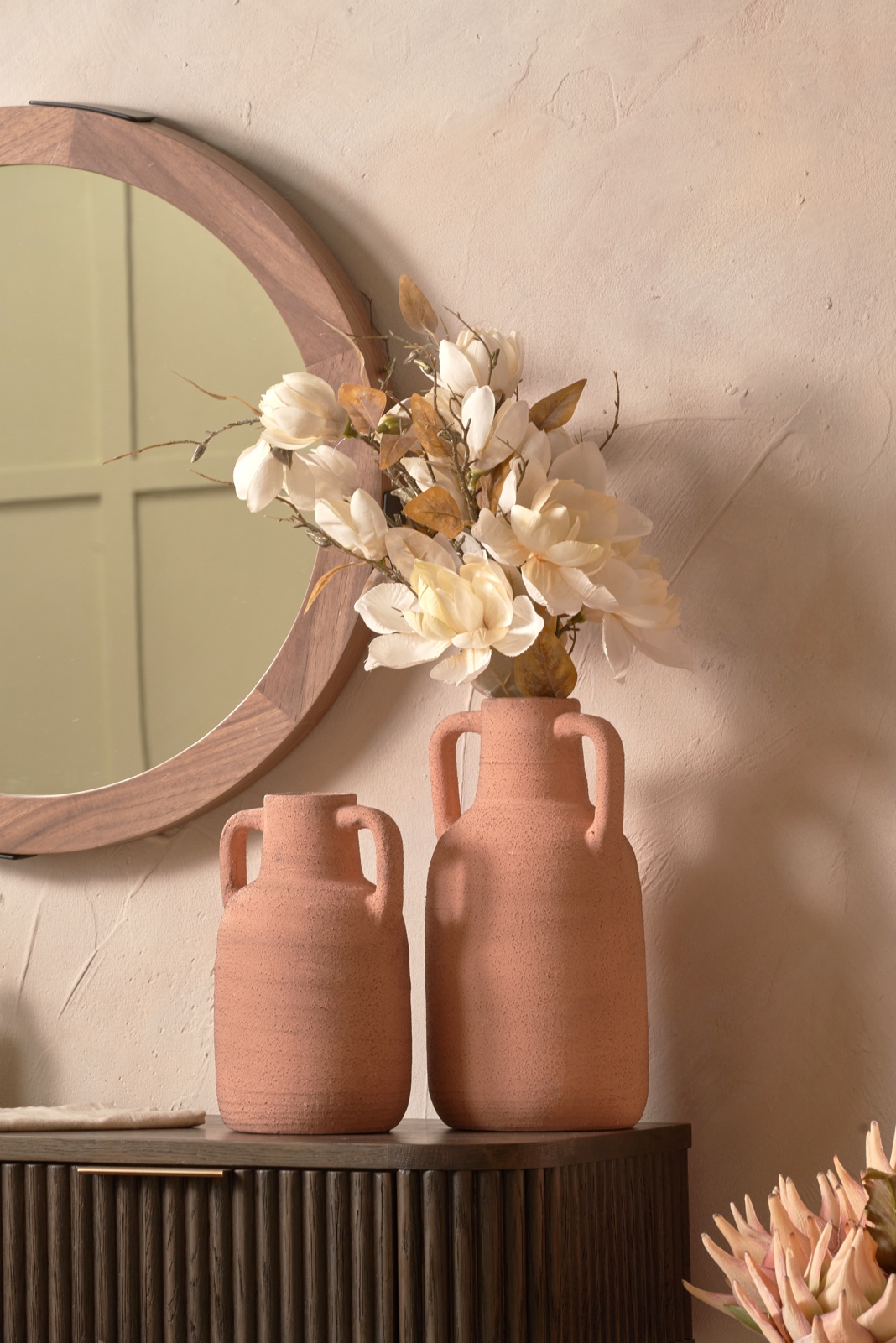 Amos Natural Textured Terracotta Decorative Vase with Handles Large