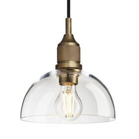 Industville, Noho Glass Dome Pendant Light   8 Inch   Clear   Brass Holder