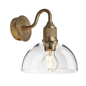 Industville, Noho Glass Dome Swan Neck Wall Light   8 Inch   Clear   Brass Holder