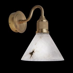 Industville, Noho Alabaster Fluted Funnel Swan Neck Wall Light   7 Inch   Brass Holder