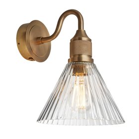 Industville, Noho Glass Funnel Swan Neck Wall Light   7 Inch   Clear   Brass Holder