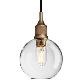Industville, Noho Glass Globe Pendant Light   7 Inch   Clear   Brass Holder