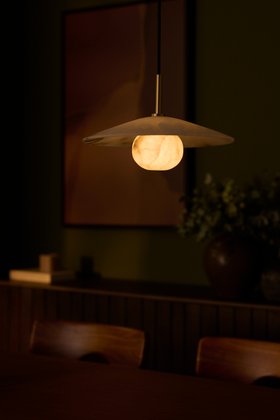 Industville, Alabaster Slope Pendant Light   12 Inch   Brass,