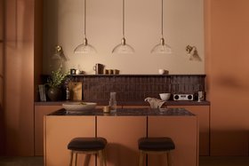 Industville, Noho Glass Ribbed Dome Pendant Light   12 Inch   Clear   Brass Holder, Noho Glass Funnel Swan Neck Wall Light   7 Inch   Clear   Brass Holder