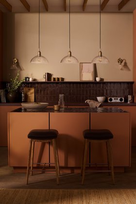 Industville, Noho Glass Ribbed Dome Pendant Light   12 Inch   Clear   Brass Holder, Noho Glass Funnel Swan Neck Wall Light   7 Inch   Clear   Brass Holder