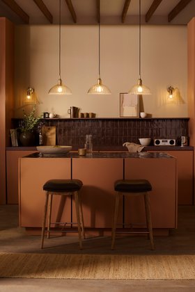 Industville, Noho Glass Ribbed Dome Pendant Light   12 Inch   Clear   Brass Holder, Noho Glass Funnel Swan Neck Wall Light   7 Inch   Clear   Brass Holder