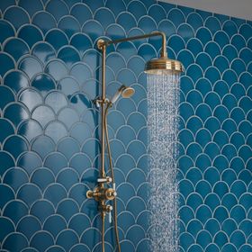 Halcyon Exposed Dual Function Shower System With Shower Head and Handset - brushed brass