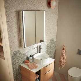 Flow Led Illuminated 600 x 700 Double Door Bathroom Cabinet - Gunmetal