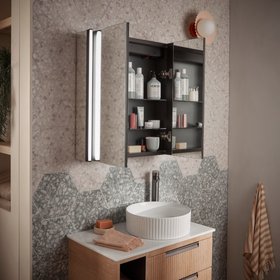 Flow Led Illuminated 600 x 700 Double Door Bathroom Cabinet - Gunmetal