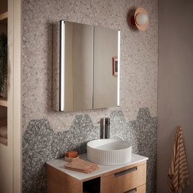 Flow Led Illuminated 600 x 700 Double Door Bathroom Cabinet - Gunmetal