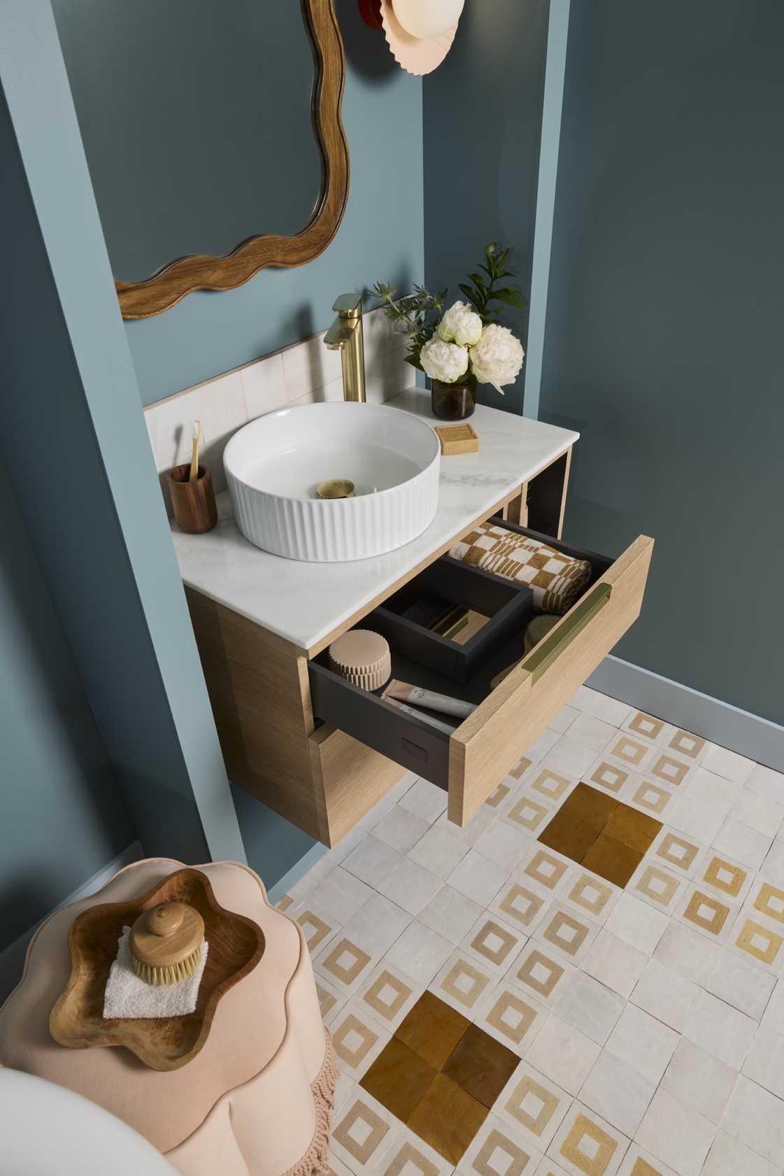 Platform 700 Wall Mounted Vanity Unit - Swiss Oak - Emma Gurner's Interior Design Challenge