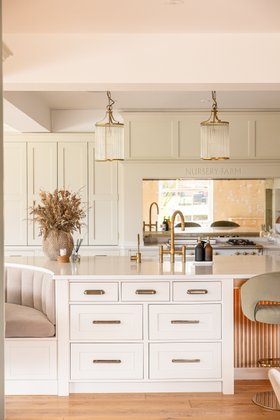 Elegant Kitchen With Antique Brass Handles