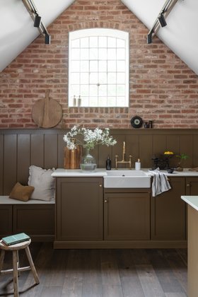 Shaker Style Kitchen with Brick Wall