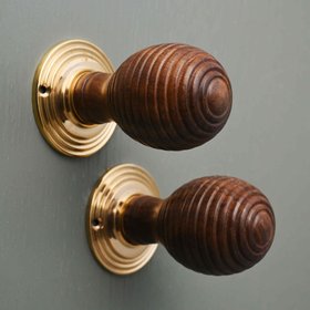 Traditional Oval Wooden Beehive Mortice/Rim Door Knobs - Rosewood