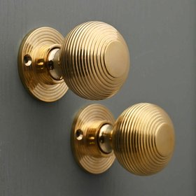 Traditional Victorian Solid Brass Beehive Mortice/Rim Door Knobs - Polished Brass